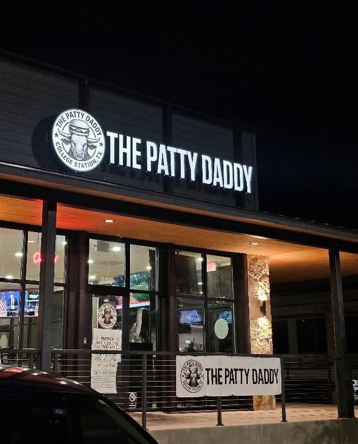The Patty Daddy storefront at night