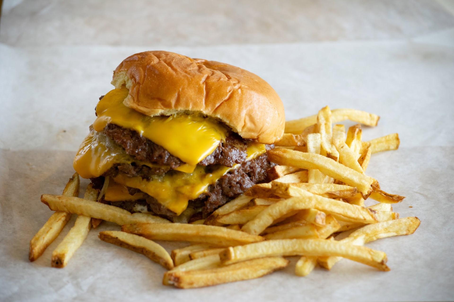 Double smash burger with hand-cut beef tallow fries
